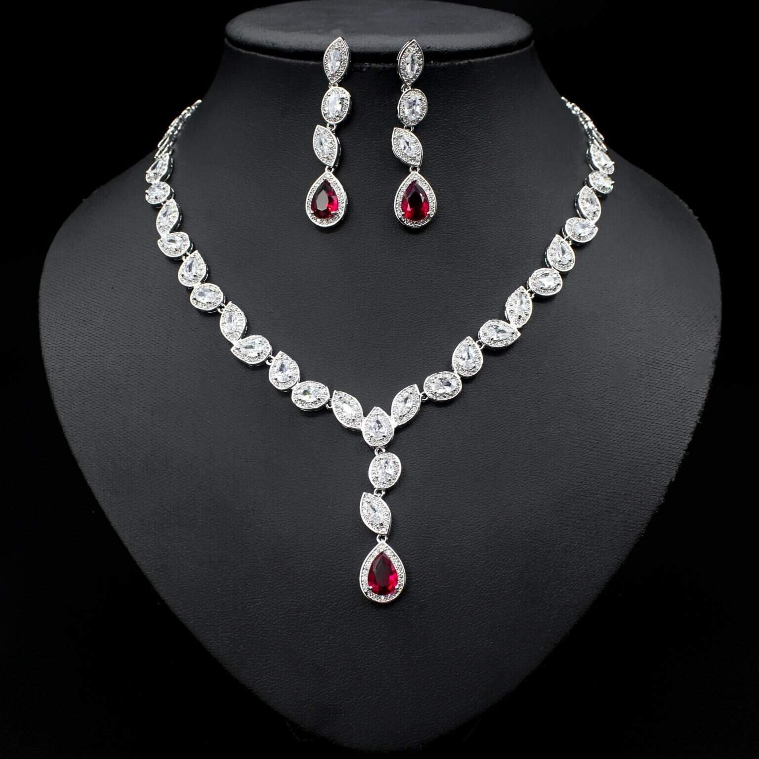 Colorful Zircon Necklace Earrings Clavicle Chain Female Noble Luxury Wedding Dress Three-piece Set