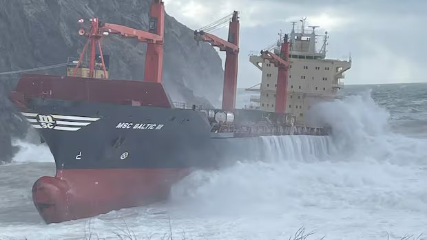 Grounded container ship MSC Baltic III damaged by ‘extreme wind’ and rough seas