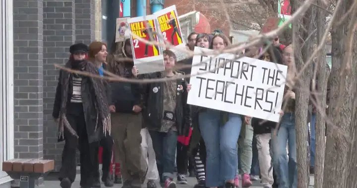 Calgary university students stage walkout in support of Alberta teachers