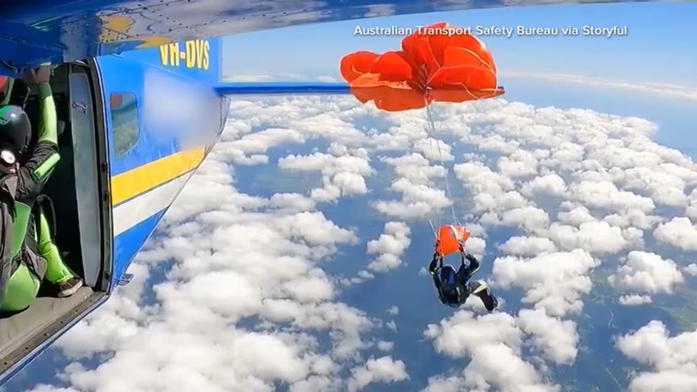 WATCH: Skydivers narrowly averting disaster
