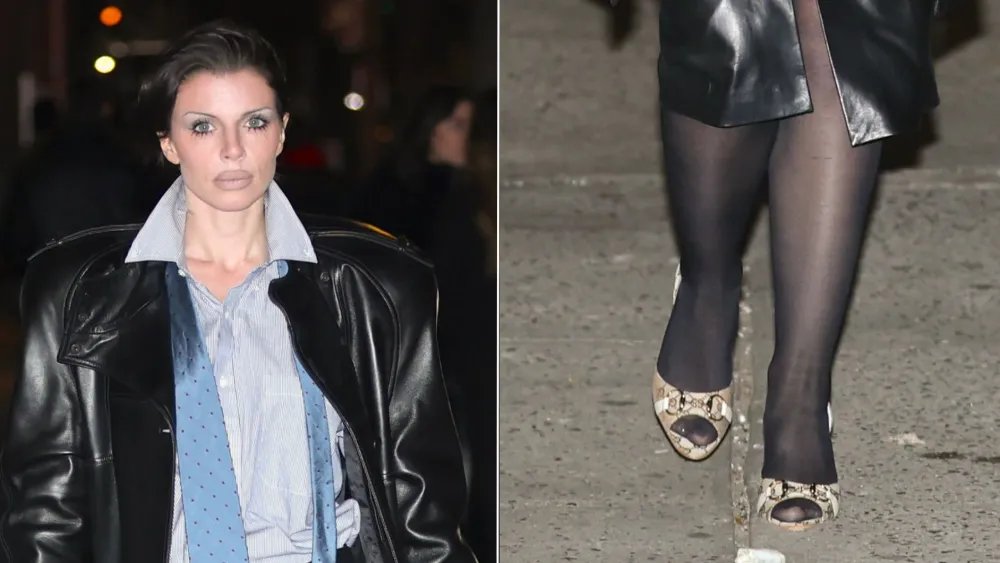 Julia Fox Punctuates Menswear Look in New York with Gucci Python Pumps
