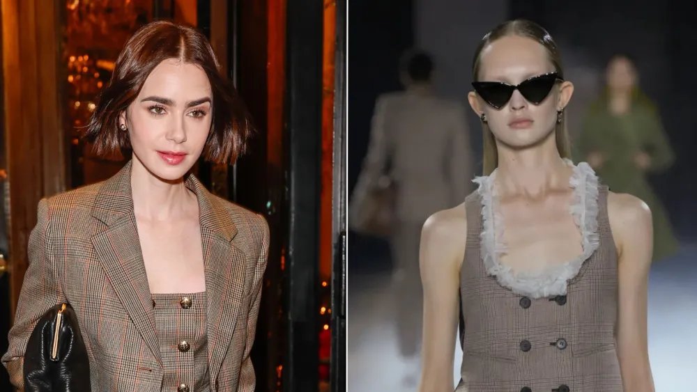 Lily Collins Makes a Case for Head-to-toe Plaid in McQueen in Paris