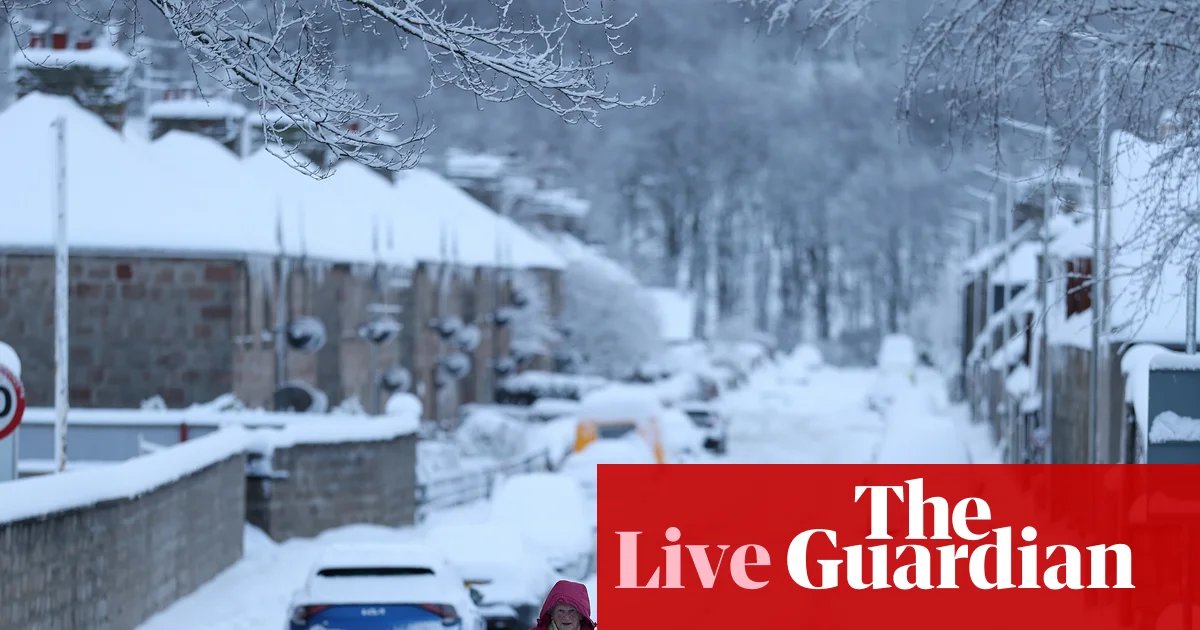 UK weather: schools shut and flights cancelled amid snow and ice warnings – latest updates | UK weather