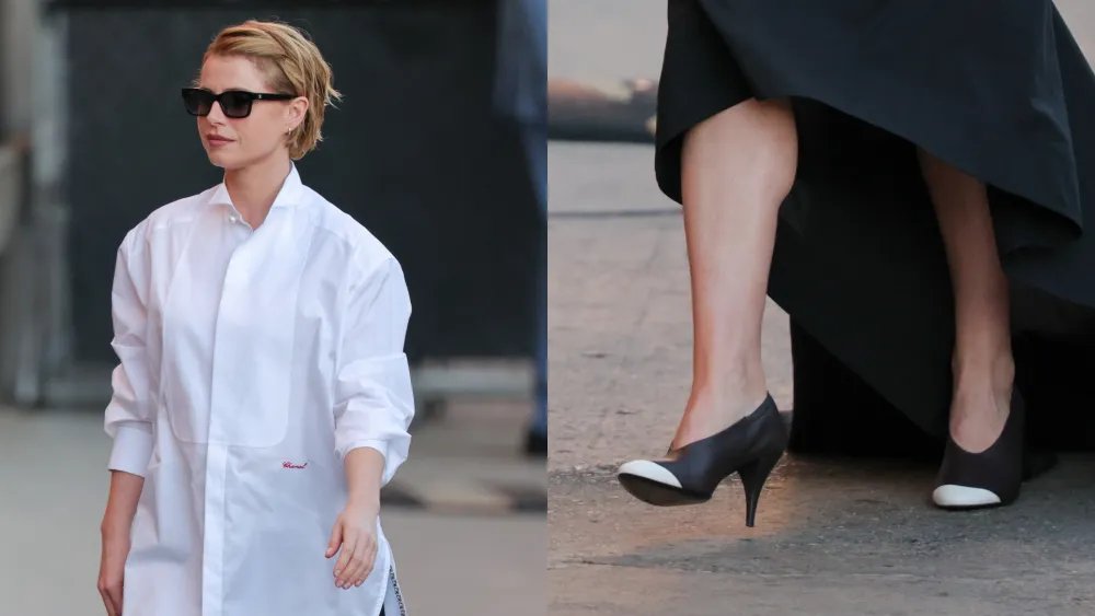 Jessie Buckley Dresses Up in Chanel Cap-toe Pumps for ‘Jimmy Kimmel’
