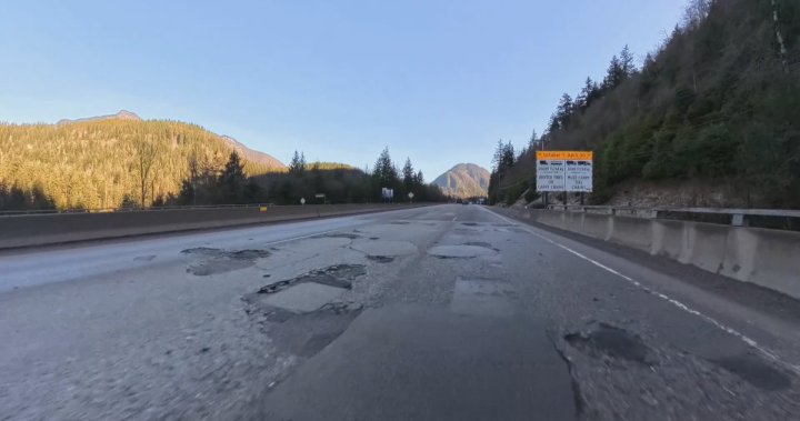 Blown tires, damaged vehicles reported as massive potholes riddle Coquihalla Highway