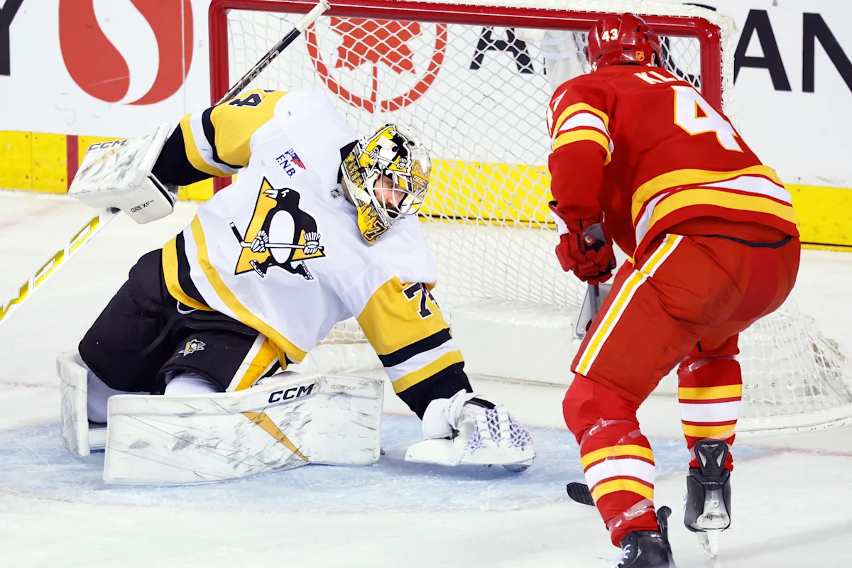 Stuart Skinner stops 18 shots and helps Penguins to a 4-1 win over the Flames