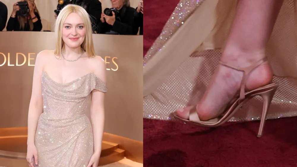 Dakota Fanning Dons Vivienne Westwood and Satin Heels at Golden Globes