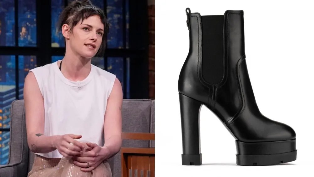 Kristen Stewart Towers in Chunky Casadei Boots on ‘Late Night’
