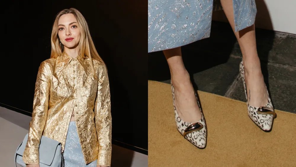 Amanda Seyfriend Embraces the Snakeskin Trend at Tory Burch Show