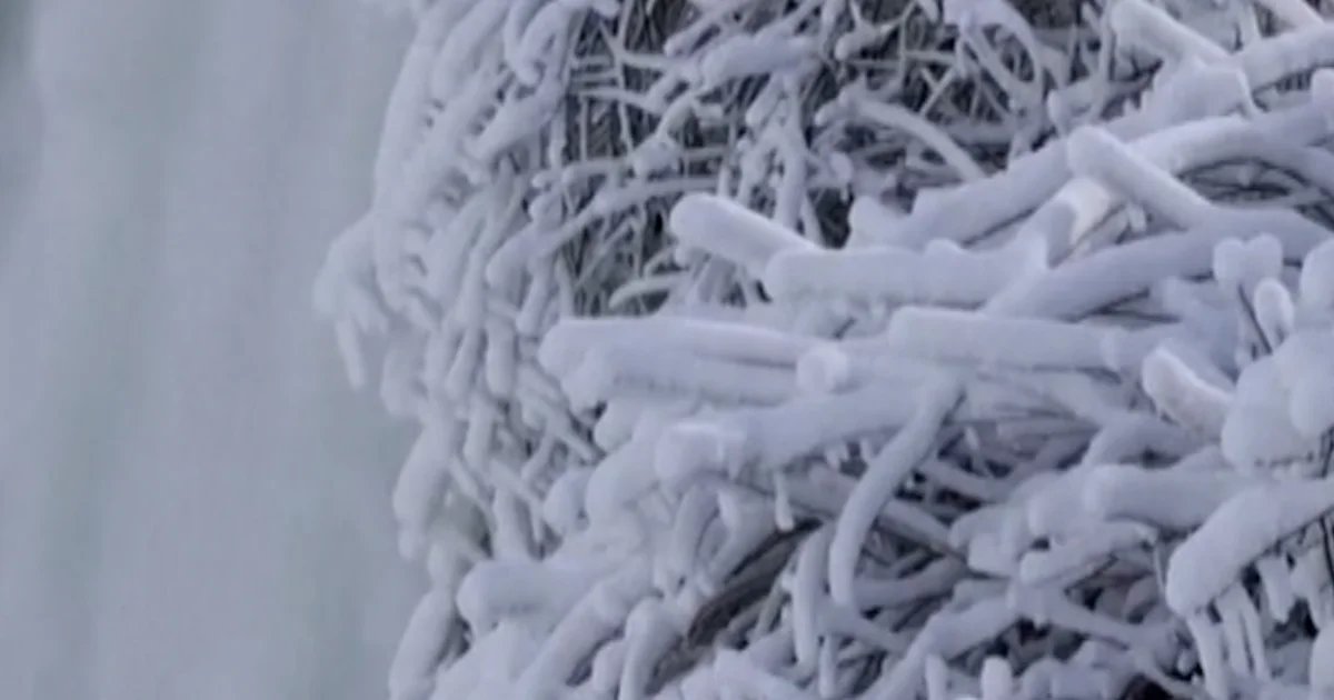 Tourists flock to a frozen Niagara Falls