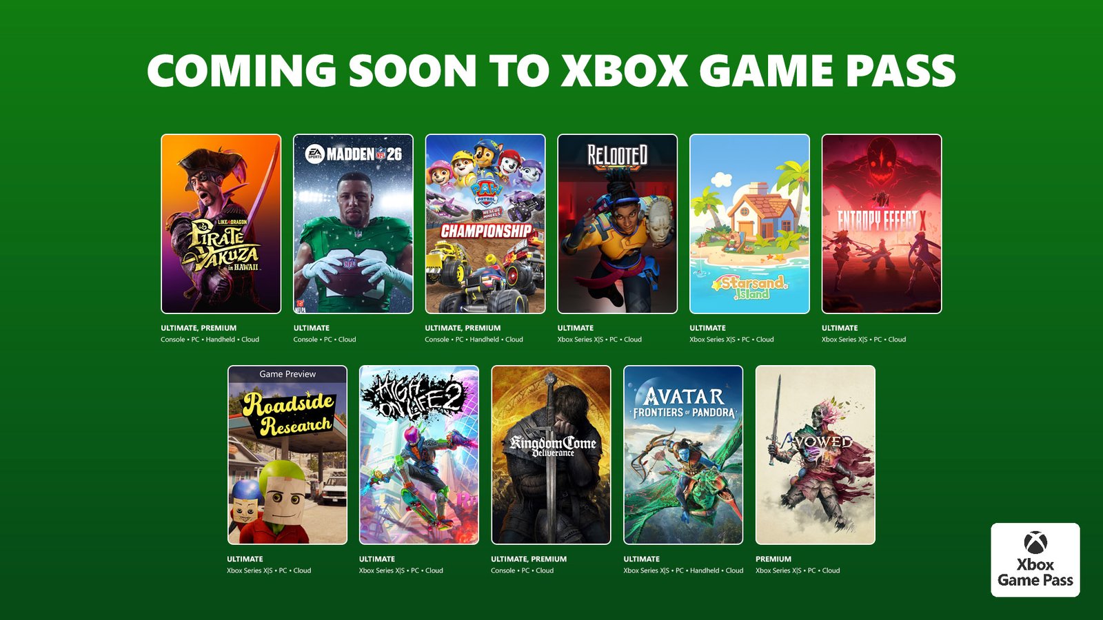 Coming to Xbox Game Pass: High on Life 2, Madden NFL 26, Avatar: Frontiers of Pandora, and More