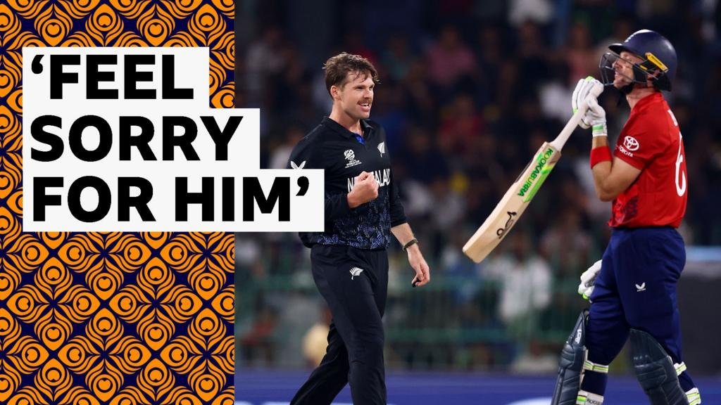 ICC Men’s T20 World Cup: England’s Jos Buttler caught behind against New Zealand for a two-ball duck