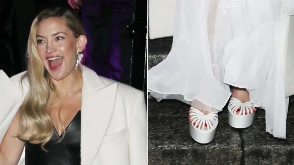 Kate Hudson Brings Back Sky-high Platforms in White Alevì Sandals