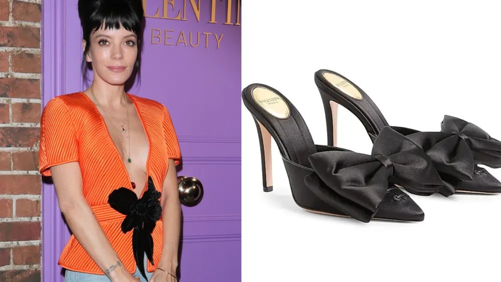 Lily Allen Joins Mules Trend in Satin Valentino Bow Pumps in London