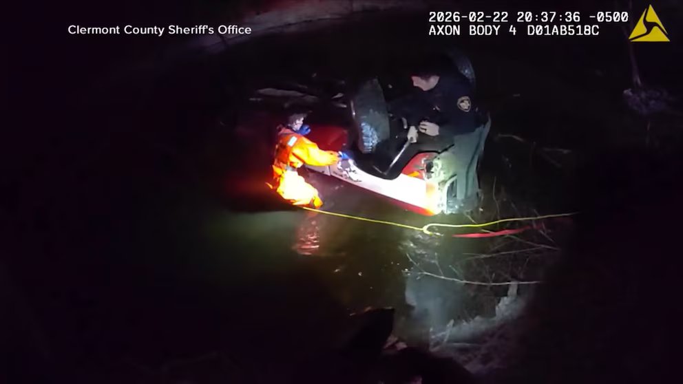 WATCH:  Firefighters rescue woman from sinking car