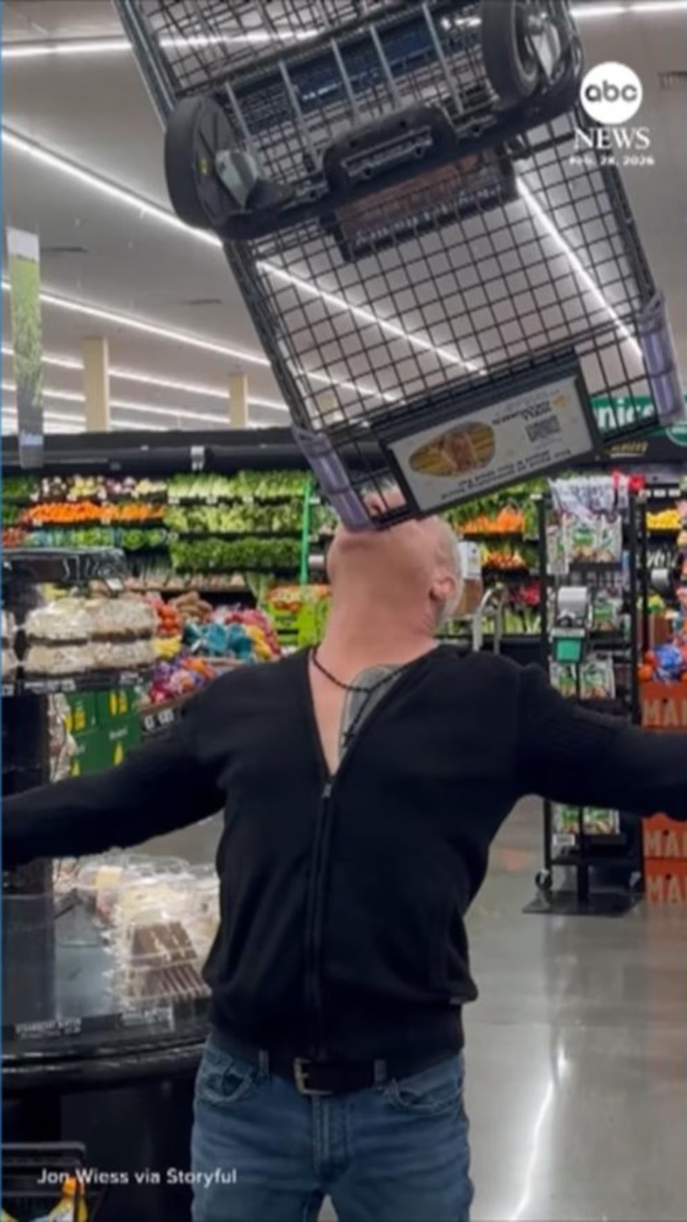 WATCH:  Man stuns supermarket workers with grocery cart stunt