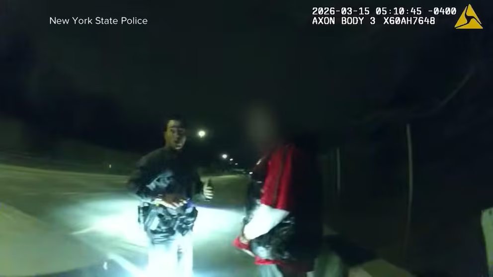 Video New York State trooper involved in chain reaction crash during traffic stop