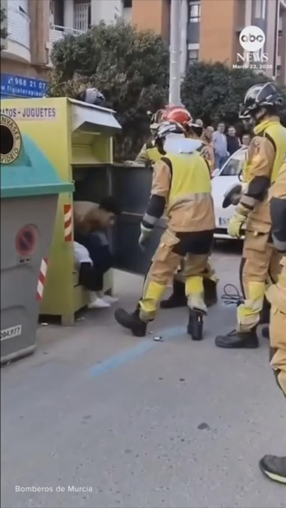 WATCH:  Firefighters rescue man who got stuck in clothing donation box