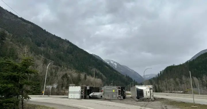 Hurricane-strength winds knocked over semi trucks on the Coquihalla Highway