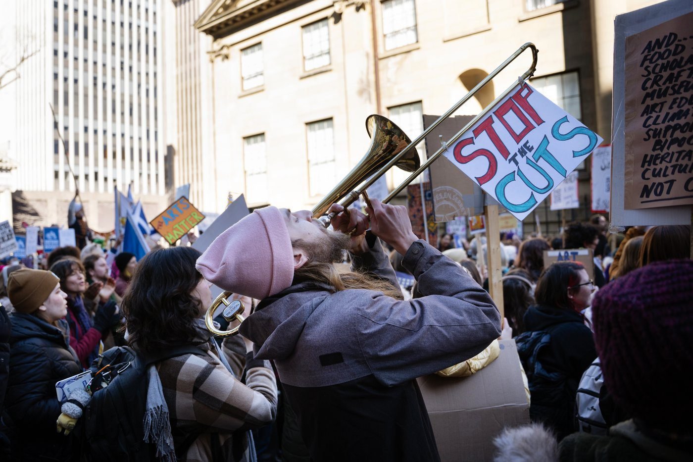 Members of Nova Scotia’s arts and culture sector gather to protest recent budget cuts