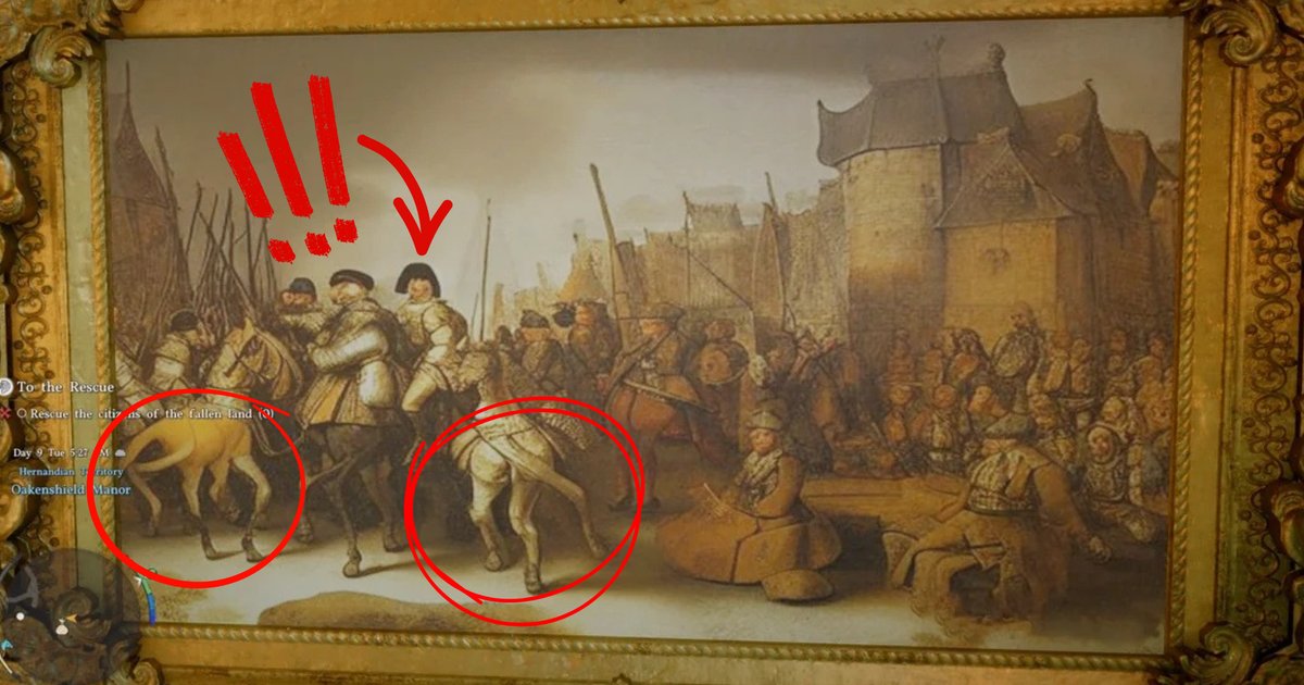 Crimson Desert’s in-game artwork shows telltale signs of AI courtesy of missing fingers and human bodies melting into horses