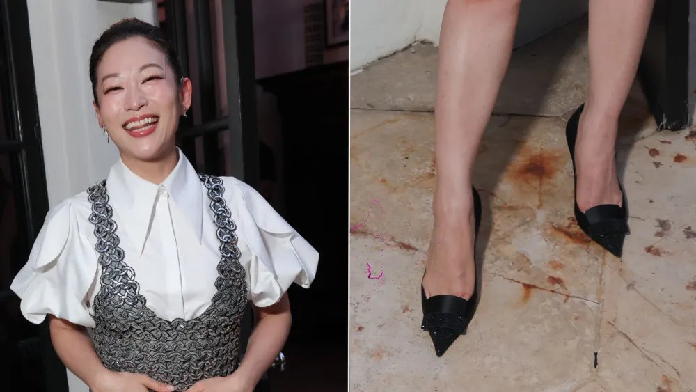 Arden Cho Keeps Her Shimmer Streak Going in Sergio Rossi Pumps