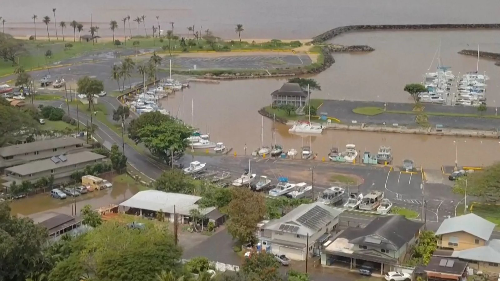 Drone footage captures flooding across Oahu, Hawaii
