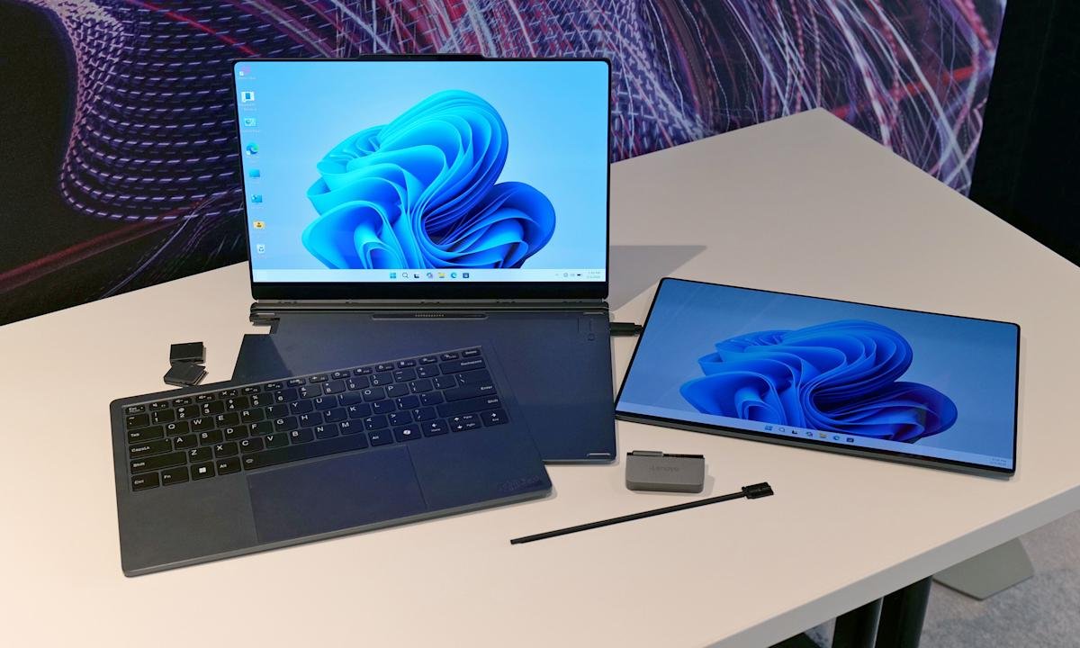 The Lenovo Modular AI PC concept is a remixed dual-screen laptop with hot swappable ports