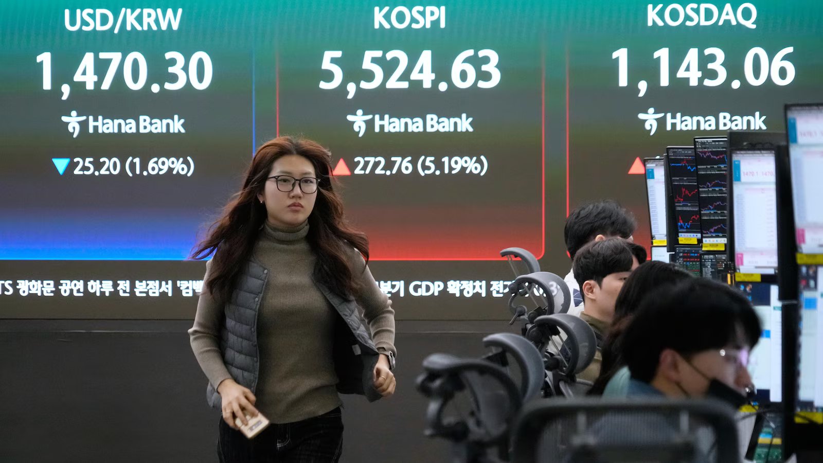 Asian shares surge, echoing rally on Wall Street as oil prices sank back to about $90