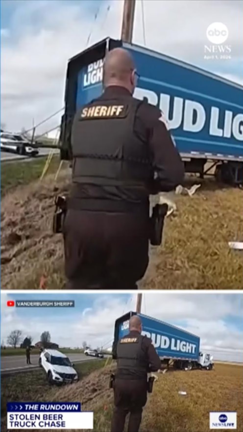WATCH:  Stolen beer truck slams into deputy's patrol car