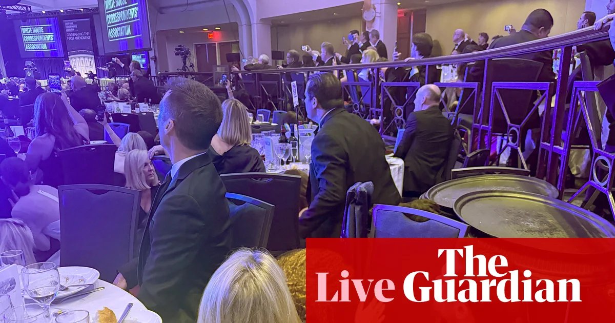 Donald Trump evacuated from White House correspondents’ dinner after loud bangs heard – live | Donald Trump