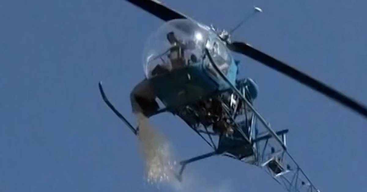 Helicopter drops marshmallows for Easter tradition
