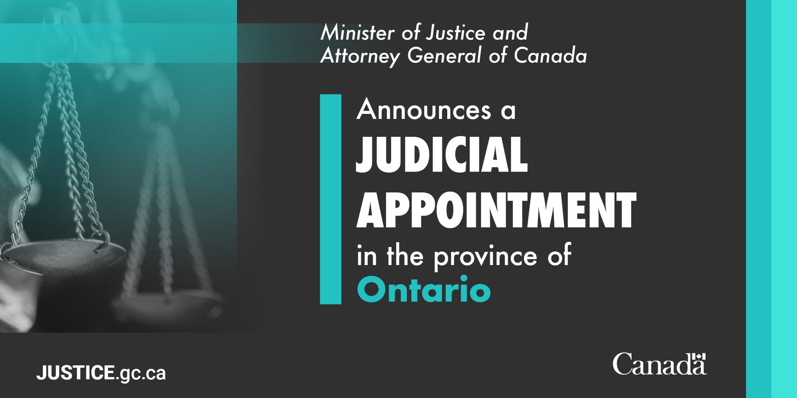 Minister of Justice and Attorney General of Canada announces a judicial appointment in the province of Ontario
