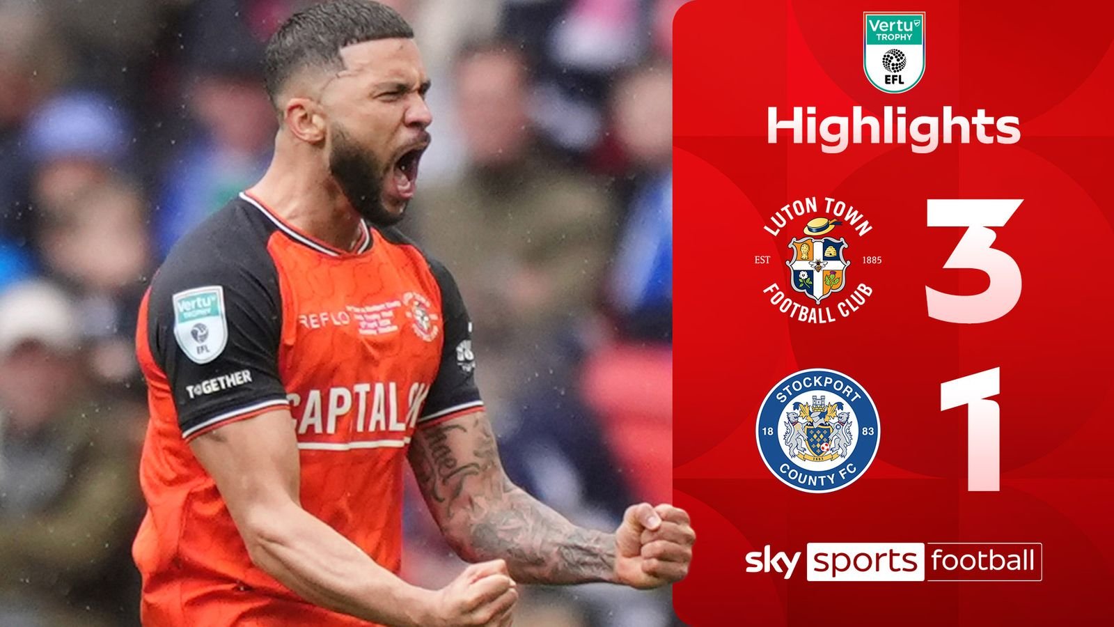 Wells double fires Luton to Vertu Trophy triumph over Stockport