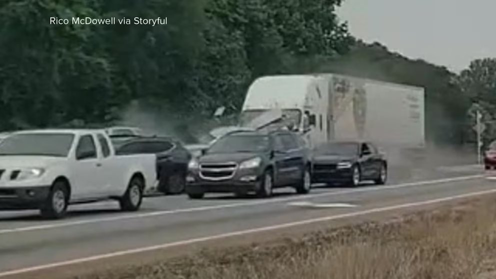 WATCH:  18-wheeler slams into vehicles waiting at traffic light in North Carolina