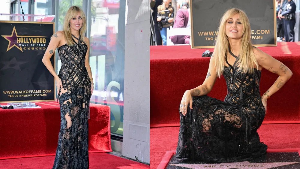 Miley Cyrus Dons a Naked Versace Dress on the Hollywood Walk of Fame
