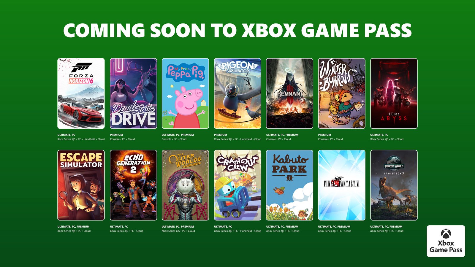 Coming to XBOX Game Pass: Forza Horizon 6, Escape Simulator, Jurassic World Evolution 3, and More