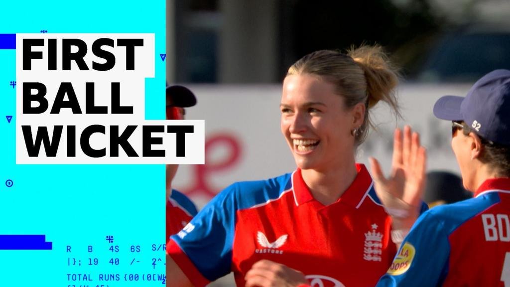 England v New Zealand First T20: Lauren Bell dismisses Georgia Plimmer with first ball of the game