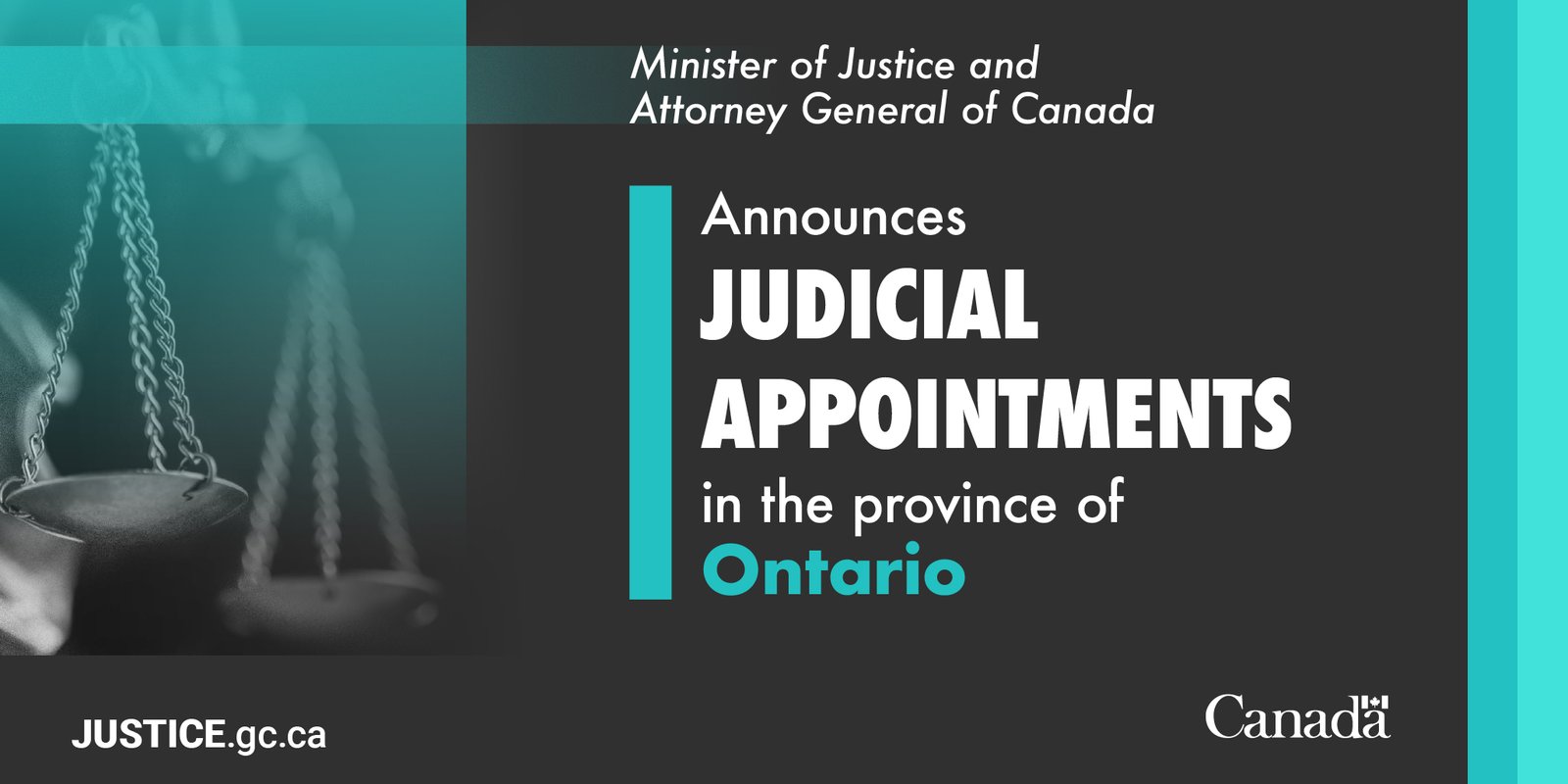 Minister of Justice and Attorney General of Canada announces judicial appointments in the province of Ontario