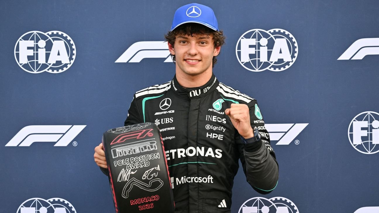 Monaco Grand Prix: Kimi Antonelli on pole for fourth time, Max Verstappen behind