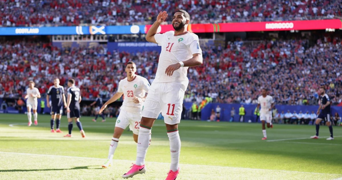 Saibari marca un gol de camerino para Marruecos al min 2 frente a Escocia