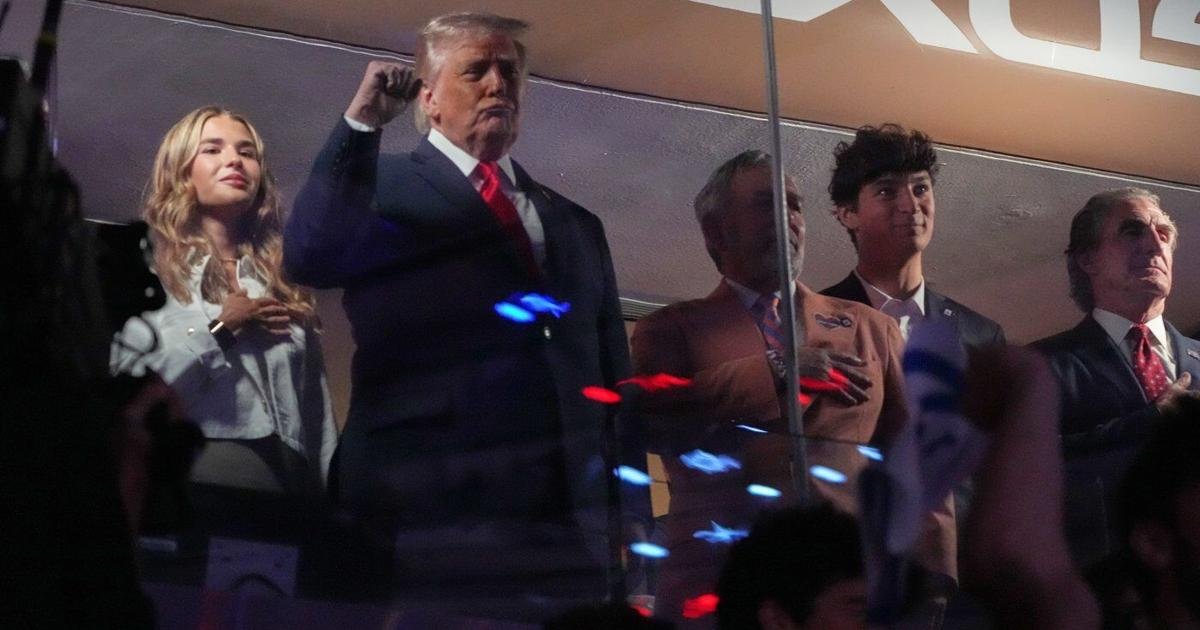 Donald Trump arrives at Game 3 of the NBA Finals in New York