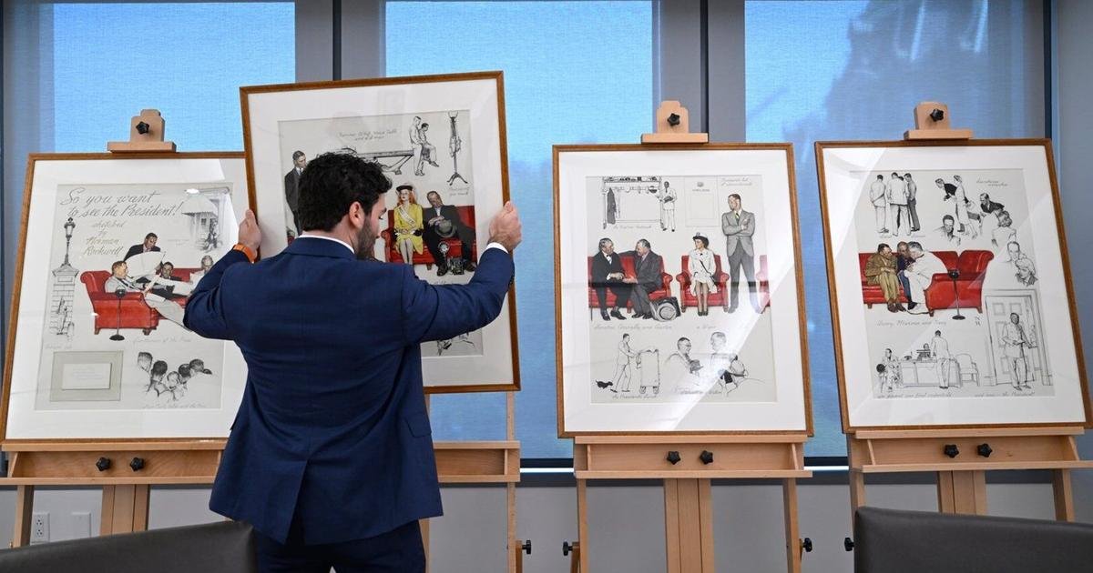 Norman Rockwell people-watched in the West Wing lobby. Now those sketches are on public display