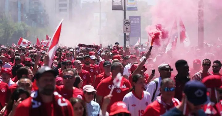 Watch live coverage of Canada, Switzerland fans marching to BC Place ahead of game