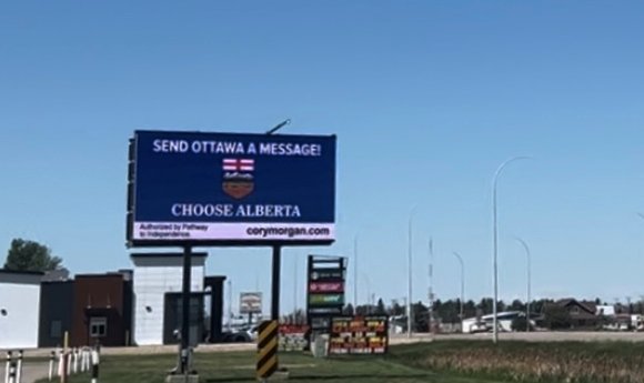 Alberta separation billboard still standing in Taber