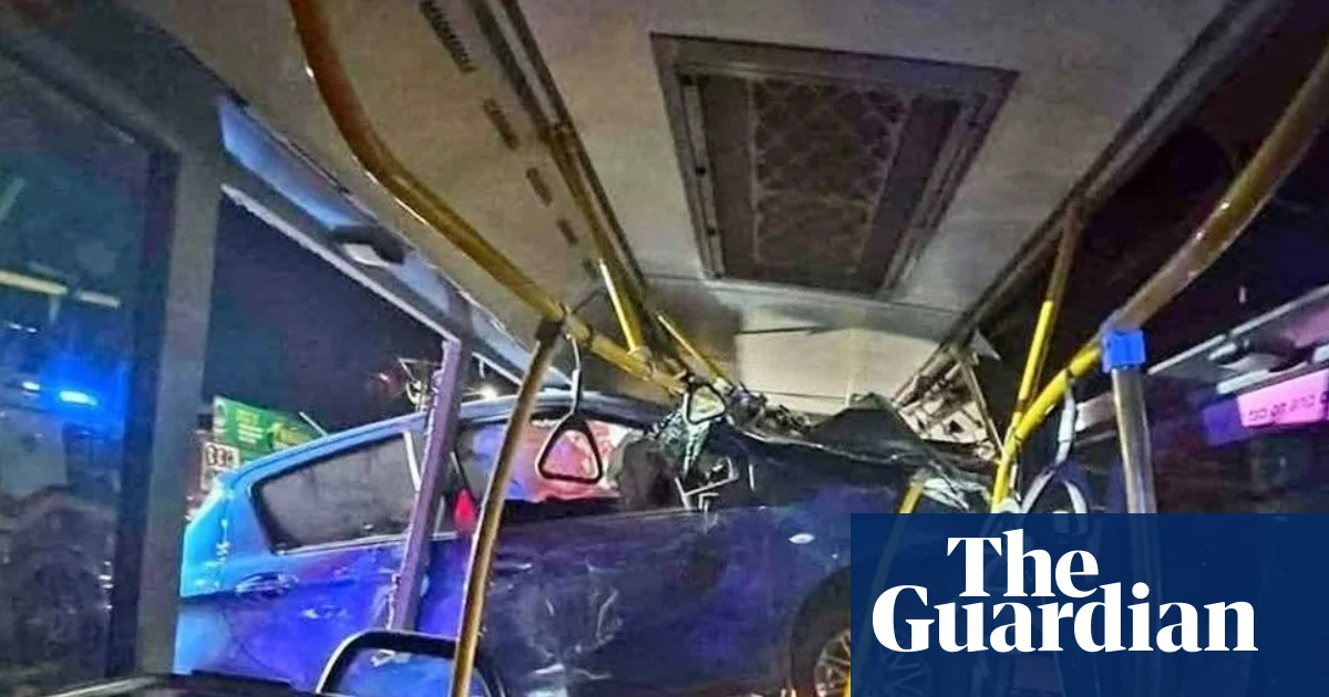 ‘A car in the bus!’: Toyota becomes airborne and then wedges in side of Brisbane bus | Brisbane