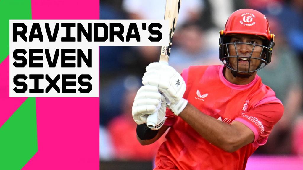 Seven sixes – Ravindra smashes 98 from 44 balls