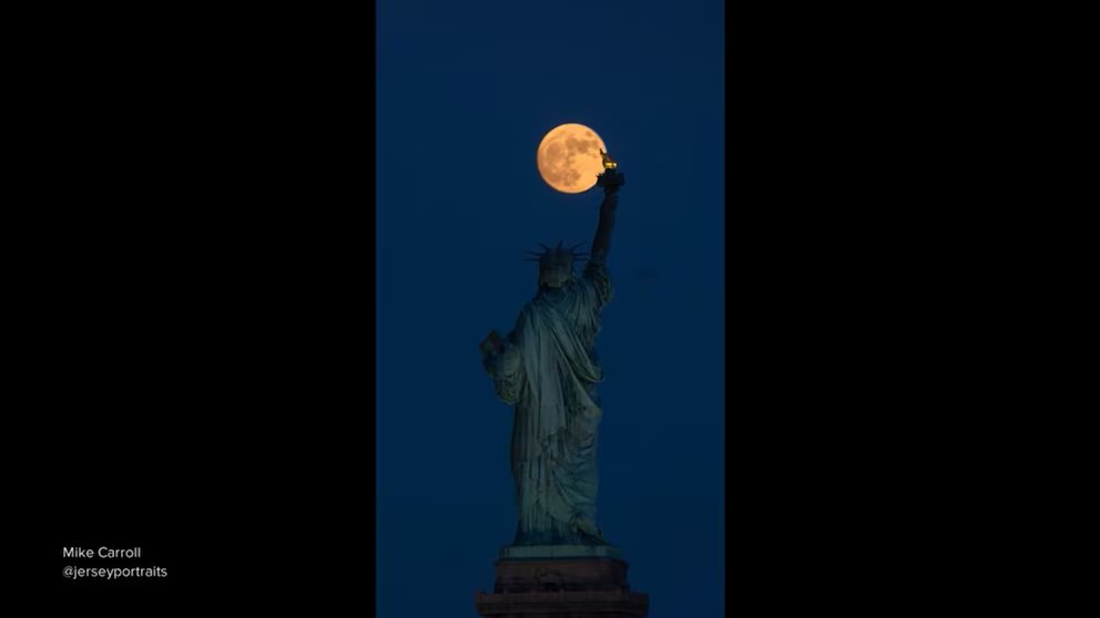 WATCH:  Strawberry moon glows over Statue of Liberty ahead of America's 250th