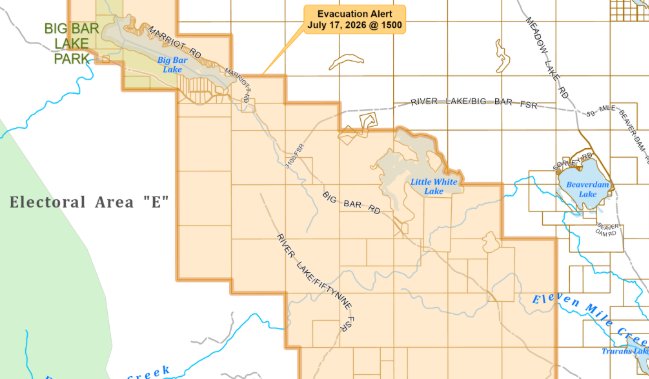 Evacuation order issued for area near Big Bar Lake due to aggressive wildfire