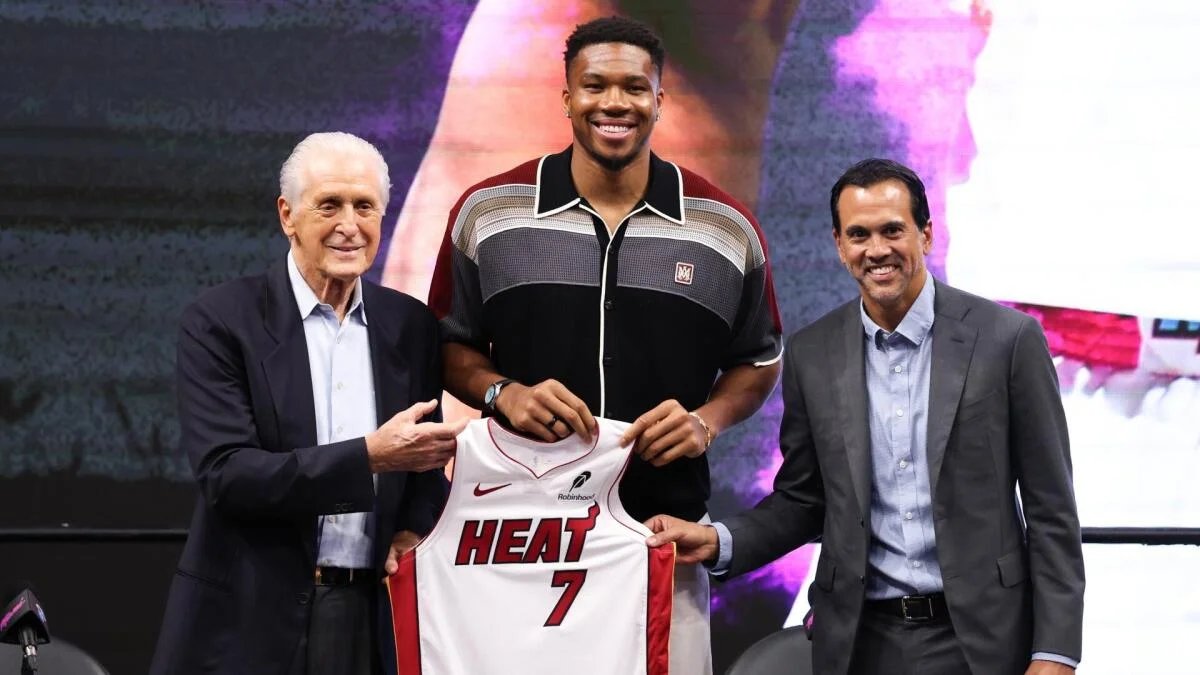 Pat Riley hints at Heat’s LeBron James pursuit while Miami introduces Giannis Antetokounmpo